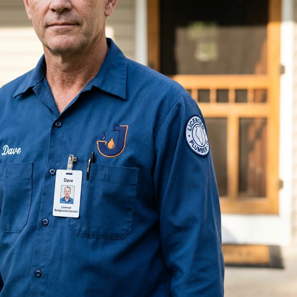 Licensed plumber showing ID badge in Rainsville, AL