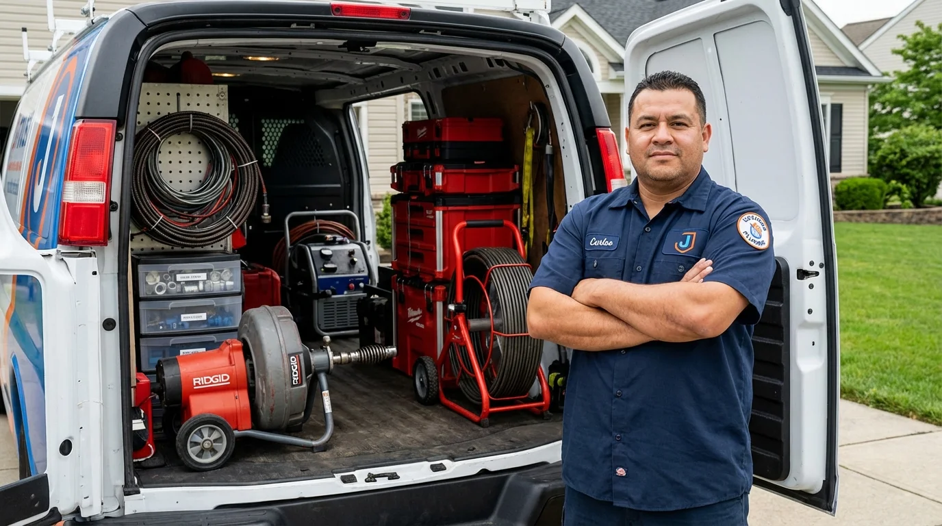 Professional drain cleaning equipment and Johns Plumbing LLC plumber in Rainsville