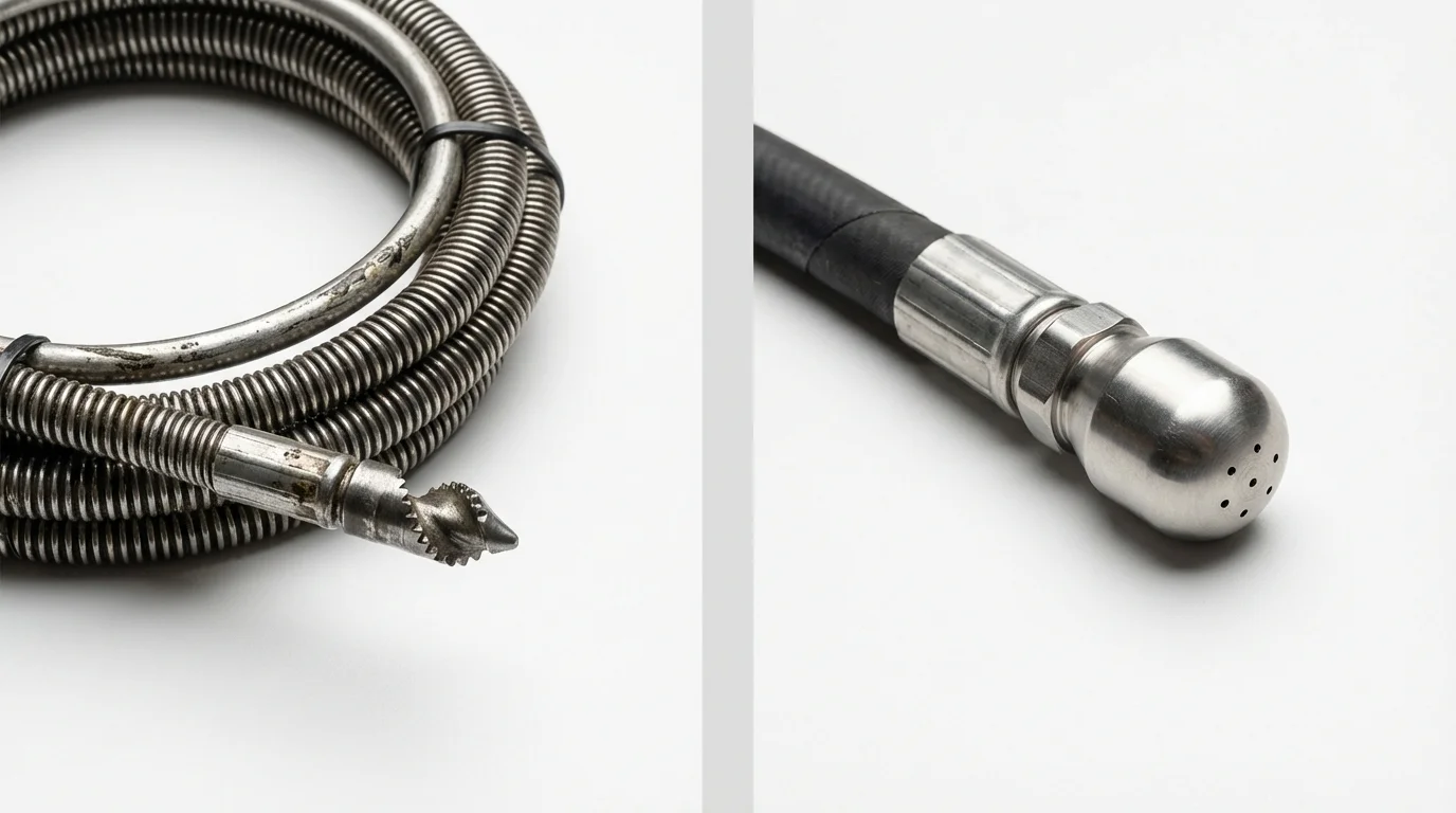 Drain snake cable and hydro jetting nozzle used for drain cleaning in Rainsville, AL