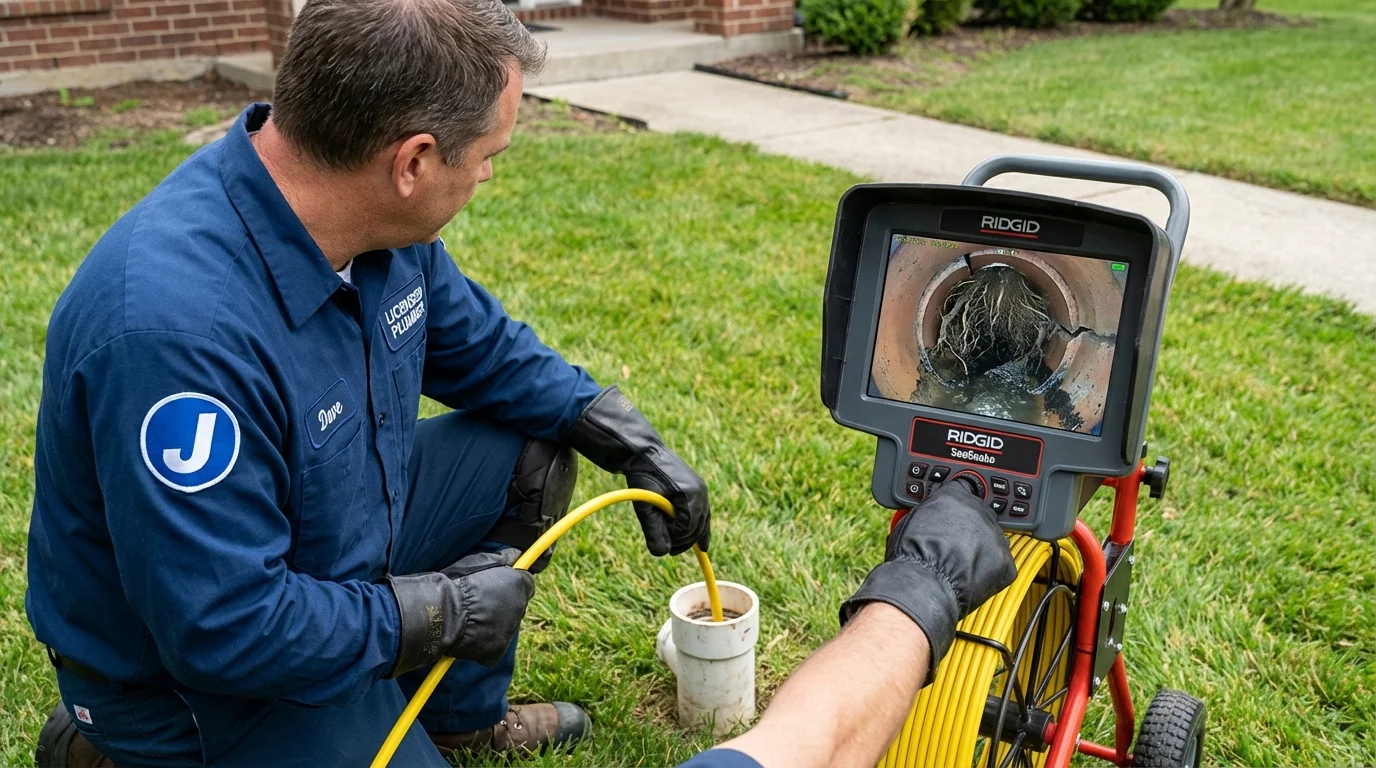 Sewer camera inspection being performed by Johns Plumbing LLC in Rainsville