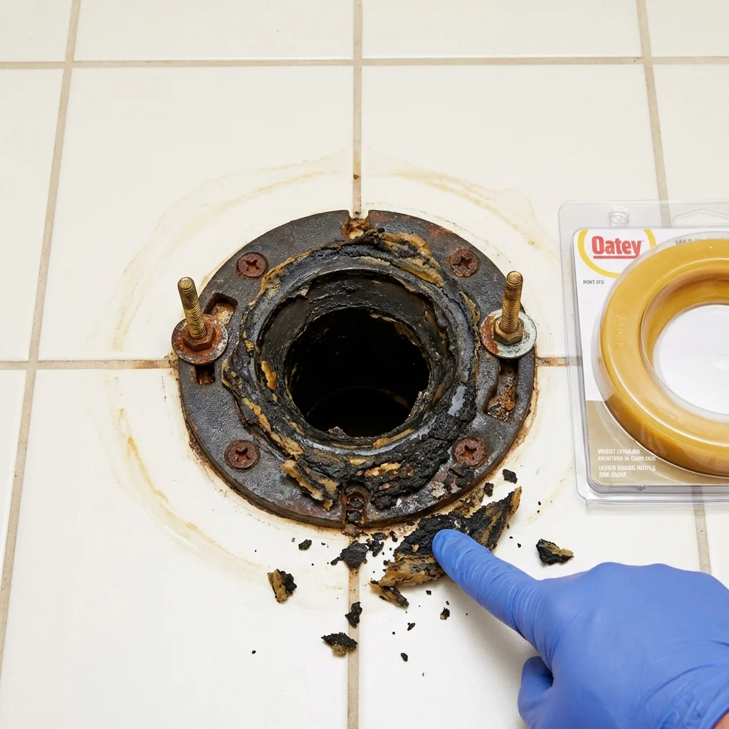 Failed wax ring showing water seepage at the base of a toilet in a Rainsville, AL home