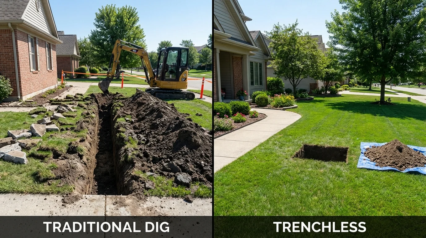 Trenchless sewer repair with minimal yard damage versus traditional excavation in Rainsville, AL